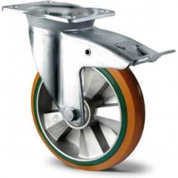 Lenkrolle mit Doppelstopp 125 mm braun/grün