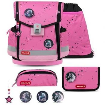 Belmil Schulranzen Classy Plus 2024, 4tlg. Set für Mädchen Pink Schwarz