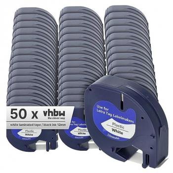 Vhbw 50-Count Label Tape for Dymo LetraTag LT Series, 12mm Black on White