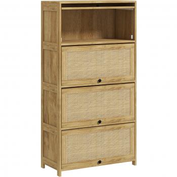 Mobile Cucina Boho 4 Ante a Ribalta, Truciolato e Rattan, 70x32x132.8 cm