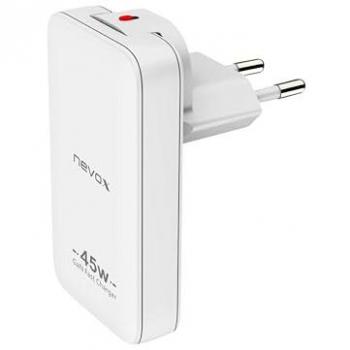 Nevox 45 W GaN USB‑C PD/PPS + QC3.0 Dual‑Slim Ladegerät – Weiß