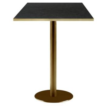 RestooTab Quadratischer Stehtisch Rome Goldmetallic – Kanten Messing; 60x60x113 cm; schwarze/dunkelgraue/messing Platte, messing Gestell