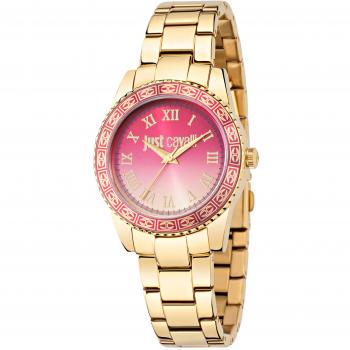 Cavalli Just Sunset Analogue Quartz Wristwatch for Women – Pink Dial, Gold Stainless Steel Strap – R7253202507