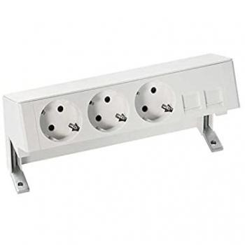 Panel Sobre Mesa Simon 42403020‑130: 3 Bases Schuko + Placa RJ45 Blanco