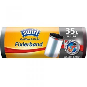 Swirl Mülleimerbeutel, 35 Liter, Fixierband, 10 Stück, Schwarz