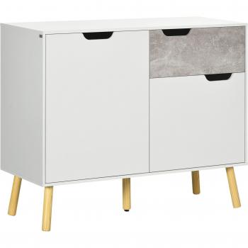 HOMCOM Mobile da Salotto con 2 Armadietti a 2 Ante e Cassetto, Credenza Moderna in Truciolato e Legno di Pino, 98x39x81.5 cm, Grigio e Bianco Aosom