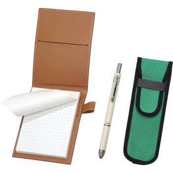 Mocha Cowhide Notebook Sleeve & Green Pencil Case Bundle