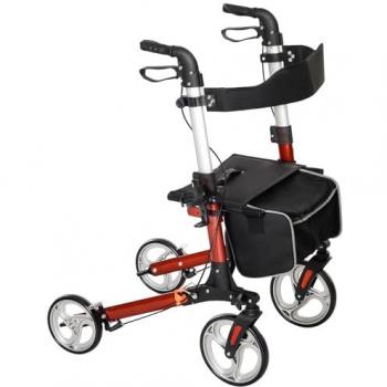 Adjustable Height Foldable Rollator Walker with Seat and Storage Bag