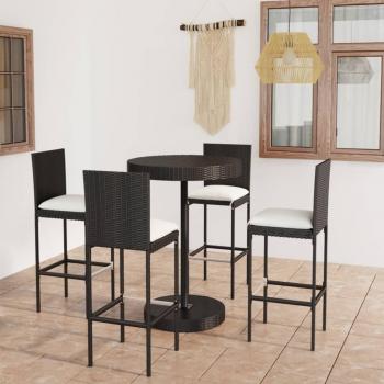 Kit Salon de Jardin – 5 Barres + Coussins Résine Tressée Noire