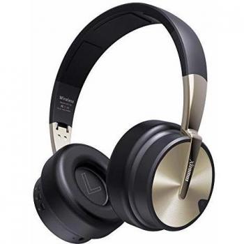Riwbox XBT-90 faltbare Bluetooth-Kopfhörer, kabellos, Over-Ear, HiFi-Stereo-Headset, Mikrofon, TF-Kartenunterstützung, Lautstärkeregler, kompatibel mit PC/Handy/TV/iPad, Schwarz/goldfarben