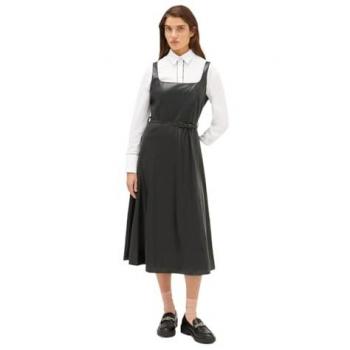 Vestido MIDI de Tejido Revestido Negro con Escote Cuadrado Otoño Invierno 24