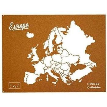 Woody Map Europa de Corcho, Blanco, 60x45 cm, Sin Marco