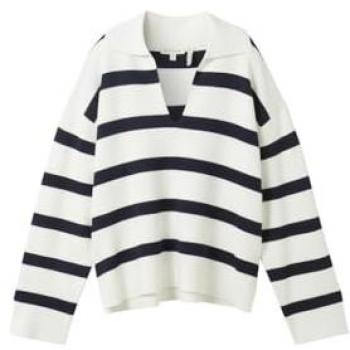 TOM TAILOR Damen Strickpullover, gestreift in Blau und Offwhite