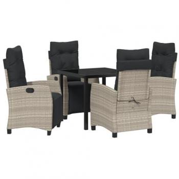 Set da Pranzo Esterno 5 Pezzi Grigio Chiaro Rattan Poli