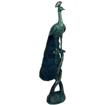 Solstice Sculptures Gold Peacock Aluminium Statue, 34x19.5x103 cm