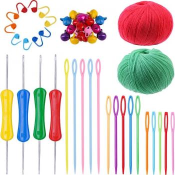 LMDZ Christmas Knitting Set with Double-Head Crochet Hooks and Yarn
