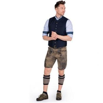 Herrenkurze Maddox Lederhose – BUCHNER, Beige Antik/Blau, 48