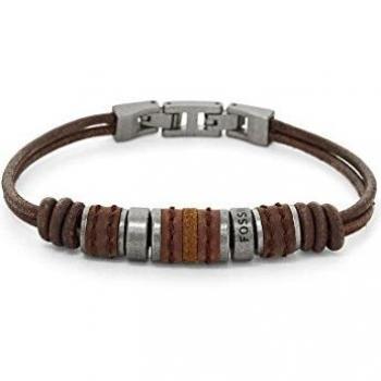 Pulsera de cuero y alambre doble Fossil JF00900797