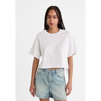 Stradivarius White Oversized T-Shirt Cropped S