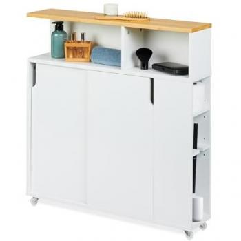 Eco‑Friendly White Bamboo Trolley: 6‑Compartment Bathroom Storage
