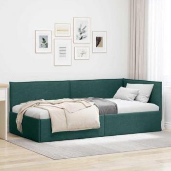 Cadre de lit d’angle vert foncé 90 × 200 cm – finition tissu