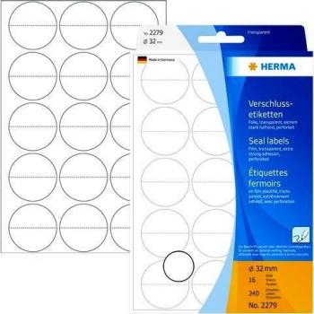 Herma No. 2279 Transparent Round Seal Labels 32mm 240 Labels