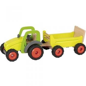 Tracteur en bois Goki avec remorque 2 pièces jaune 45 x 16 cm