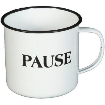 Emailletasse PAUSE in klassischem Antikweiß
