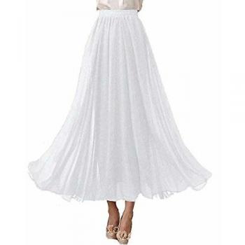 Weißer Damen-Maxirock mit elastischer Taille und langen Plissee-Details