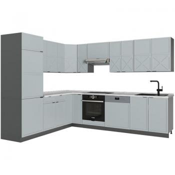 Cuisine Fame-Line, 227x60cm, Bleu clair-gris/anthracite