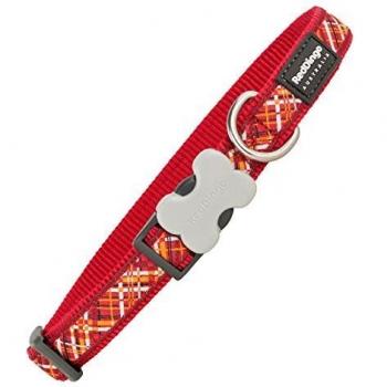 Red Dingo Flanno Design Dog Collar, 15mm x 24-36cm, Red
