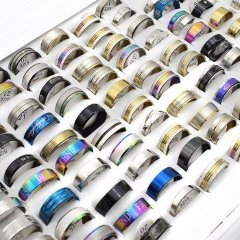 50-Piece Stainless Steel Fashion Rings for Men and Women