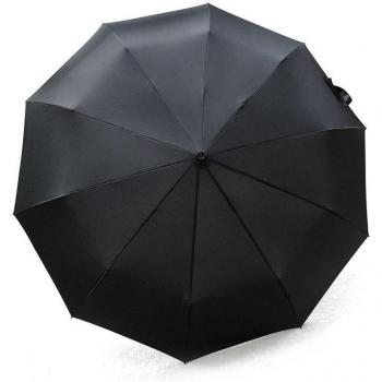 Paraguas de Negocios para Hombre, Automático, de Cuero Negro, Mango Curvo y Resistente al Viento
