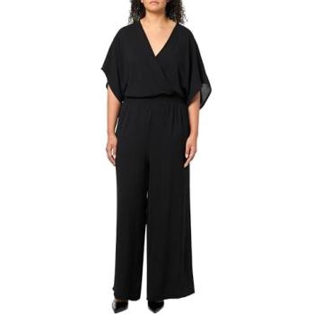 Women's 16 Plus-Size Black Blouson & Wide Leg Jumpsuit