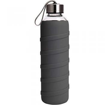 Grau: Ferexer 1 L Trinkflasche aus Glas, BPA‑frei, Silikonhülle