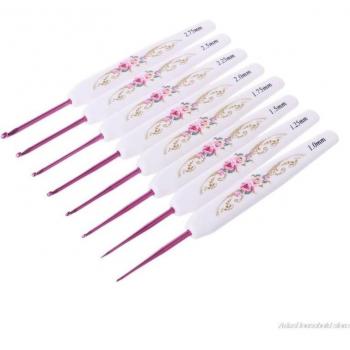8pcs Aluminium Crochet Hooks with Floral Plastic Handles Set D16 20