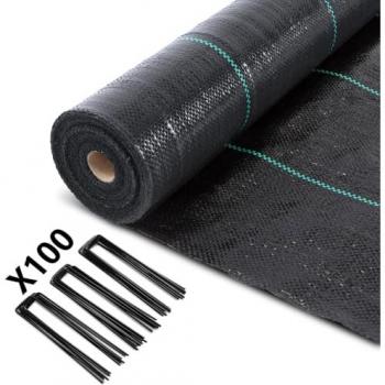 VOUNOT Paillage géotextile 50 × 1 m, 100 g/m², anti‑UV, piquets 100