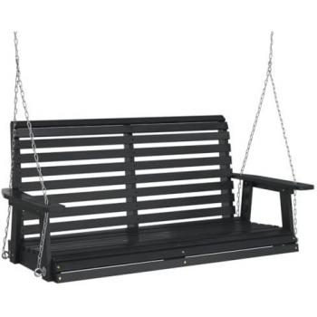 Outdoor Swing Bench for Garden, vidaXL, Black, Solid Fir Wood, Metal Chains