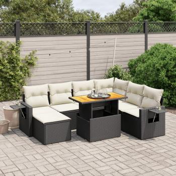 Vida XL 8‑Piece Garden Sofa + Cushion Set – Black Poly Rattan