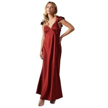 Satin Burnt Orange Petite Ruffle Maxi Bridesmaid Dress – Oasis, Size 16