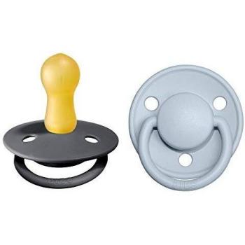 BIBS De Lux Natural Rubber Pacifier Size 2: 6+ months Iron / Baby Blue 2 pcs