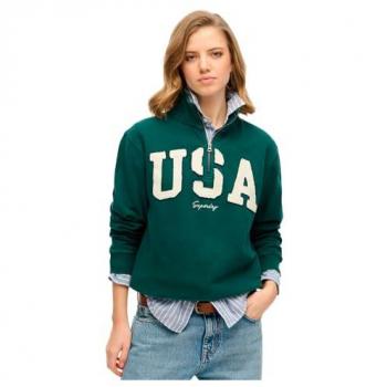 Superdry Women’s Performance Half‑Zip Hoodie – Dark Pine Green