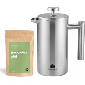 GRØNENBERG Premium French Press Pack – 250 g Bio Kaffee + Ersatzfilter inklusive