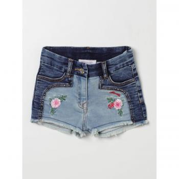 Monnalisa blu shorts denim rose ricamate taglia 6