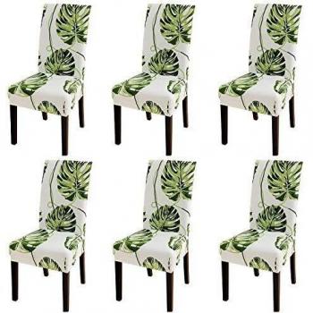 BETECK Housse de Chaise Extensible 6 Pièces, Housse de Salle à Manger Amovible Lavable Housse de Chaise pour Salle à Manger Bouquet de Mariage Moderne, Hôtel (Feuille Verte)