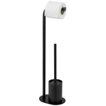 Wenko Levante Stand-WC‑Set – Schwarz, rostfreier Stahl, 23×63×17 cm, inklusive Toilettenpapierhalter
