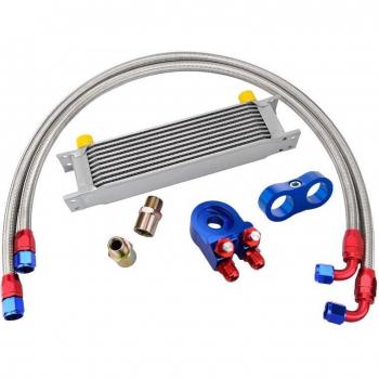 Kit de enfriador de aceite 10 filas AN10 + adaptador sándwich + manguera trenzada AN10 + separador