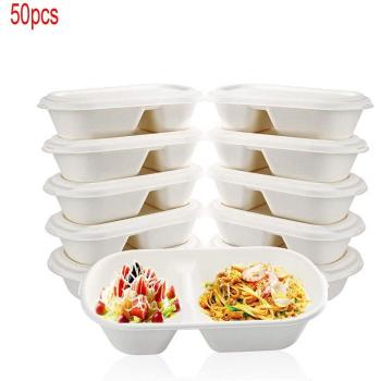 50Pcs Sugar Cane Fiber Lunch Boxes