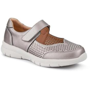 Wide‑Fit Chunky Leather Mary Janes, Pavers Brand – Metallic