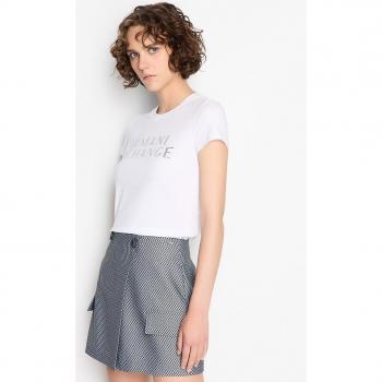 Camiseta slim fit con logo en strass para mujer
